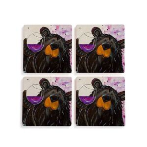 Black Bear Coaster "Cheers" by Jeff Fleming Bearfoots Barware Set of 4 Kitchen